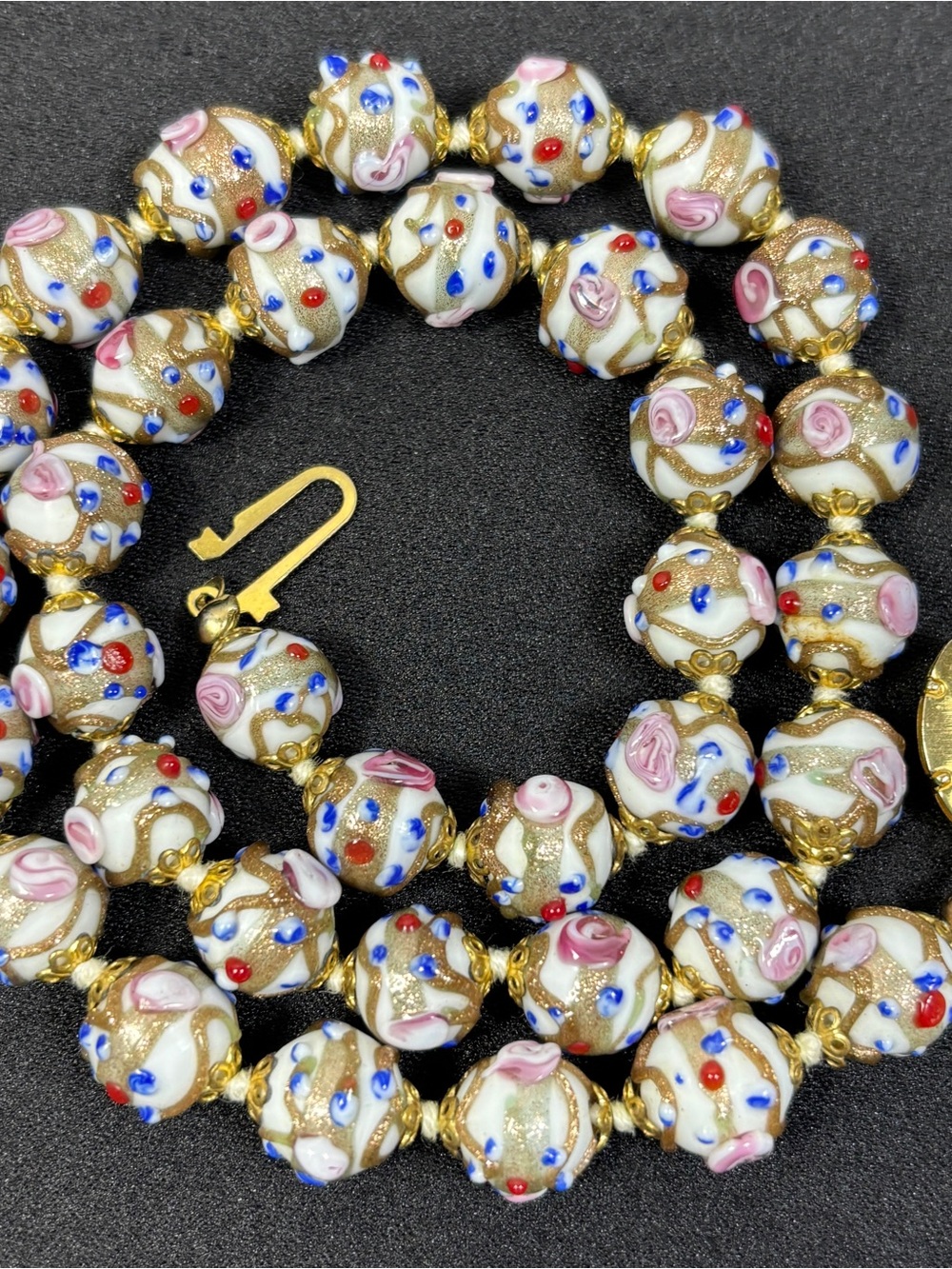 Wedding Cake Beads White Blue Red Gold Pink 19" Long Knotted